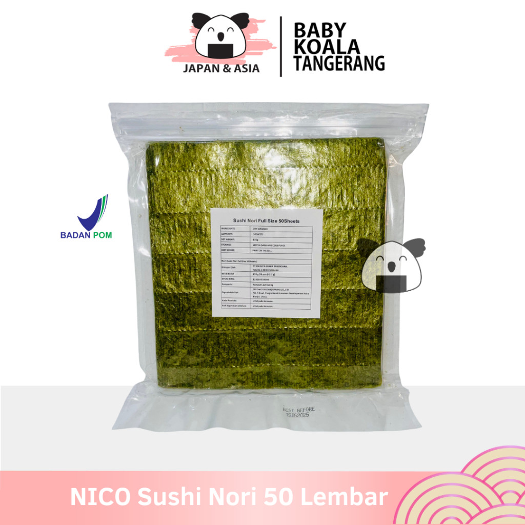 

NICO Sushi Nori Rumput Laut Full Size 50 S │ Nori Gimbab Import Lembar Rumput Laut -BKT