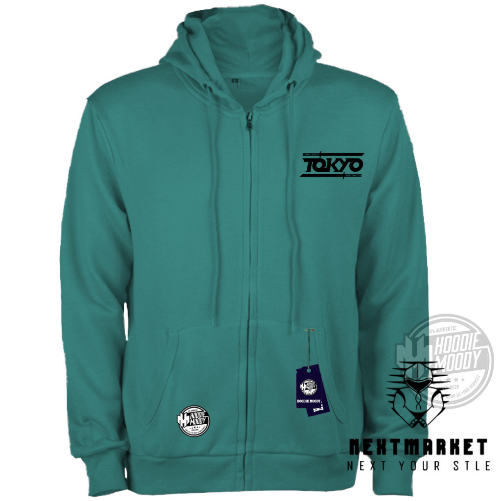 Nextmarket Jaket hoodie Resleting cowok bahan tebal Zipper pria  aesthetic warna hitam terbaru tokyo