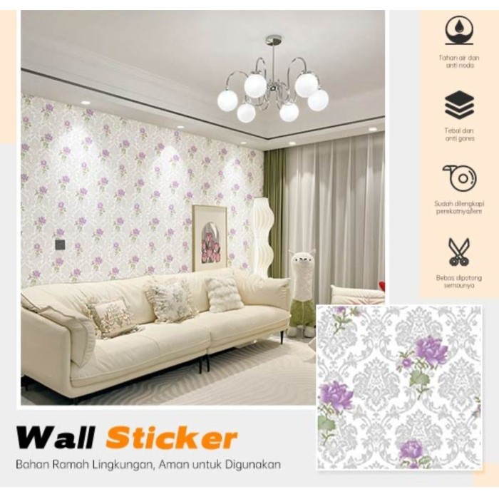 Wallpaper Stiker Dinding Walpaper Motif Bunga SILVER UNGU 8 SD 9 m x 45 cm - BATIK DP1065