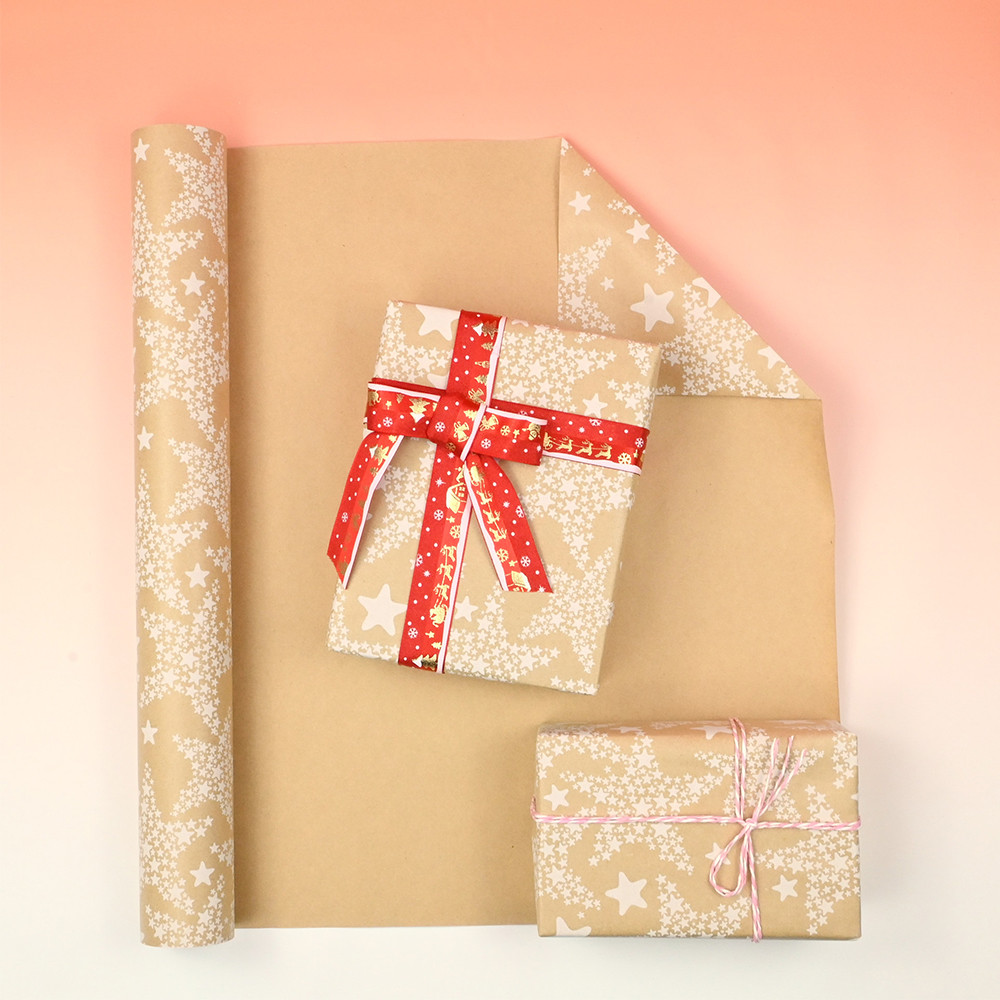 

1 Roll 17x590 inch Big Star Wrapping Paper Roll, Christmas Birthday Wrapping paper Roll, Brown Kraft Gift Wrapping Paper Roll