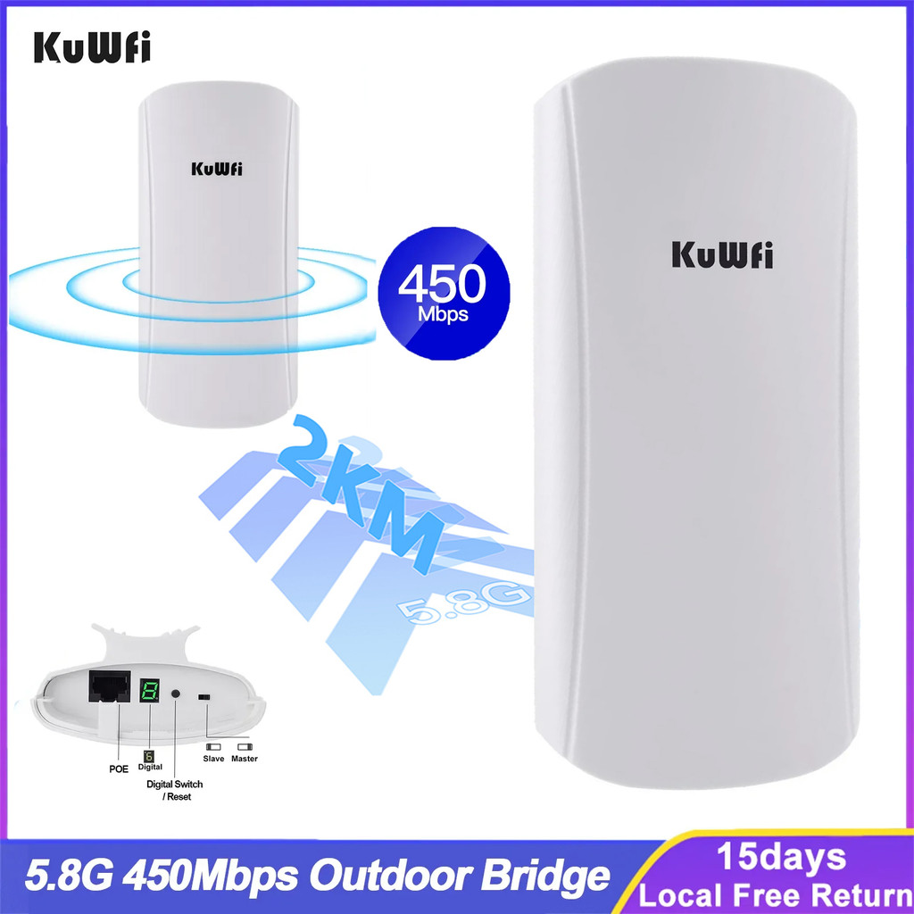 KuWfi 5.8G 450Mbps Outdoor CPE Bridge 1-2KM Long Range Access Point Wifi Repeater 12dbi Antenna Wifi