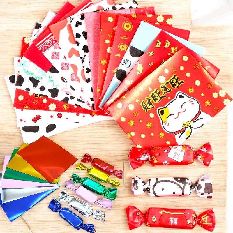 (100pcs) Kertas Pembungkus Permen Motif Kartun Lucu  Warna Warni Ideal Untuk Mengemas Permen Dan Nou