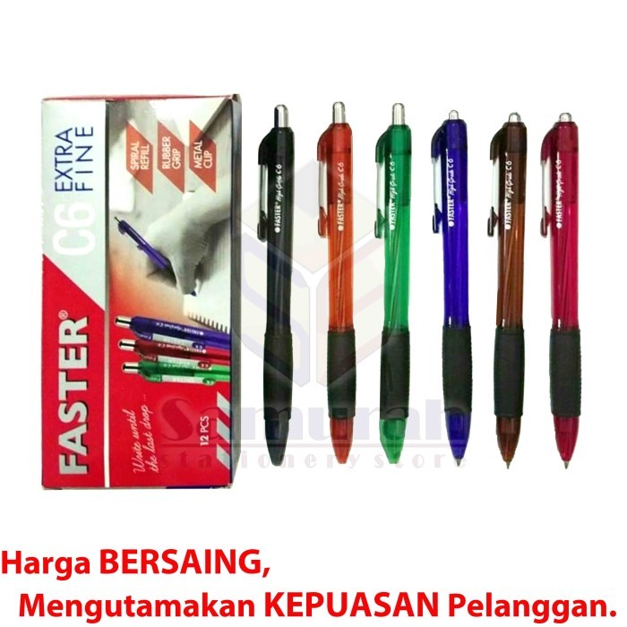 

Ballpoint FASTER C6 Extra Fine Point / Pulpen C 6 / Pen Cetek 12 Pcs - Hitam