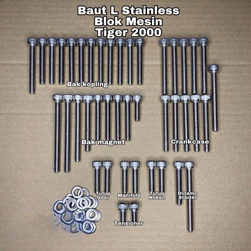 Baut Stainless Blok Mesin TIGER 2000 Baut L Stainless 100% Anti Karat