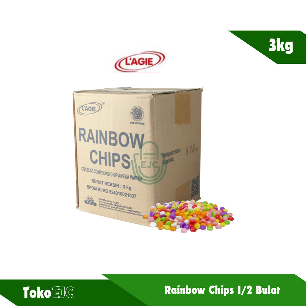 

[EJC] LAGIE Rainbow Chips 1/2 bulat coklat Chip Warna-warni 3 Kg /Box