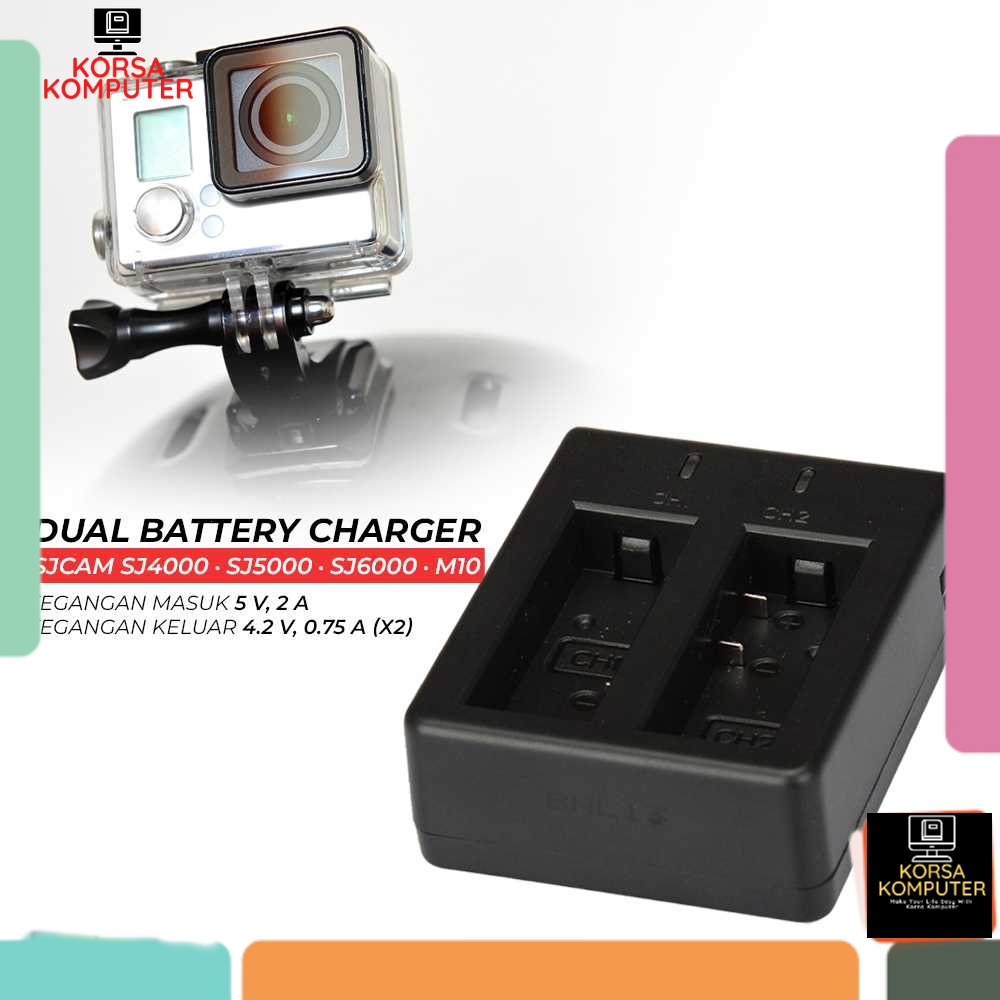 Battery Charger SJCAM SJ4000 SJ5000 SJ6000 M10 - AX-SJ4000C Dual Original Carger Baterai SJCAM SJ400