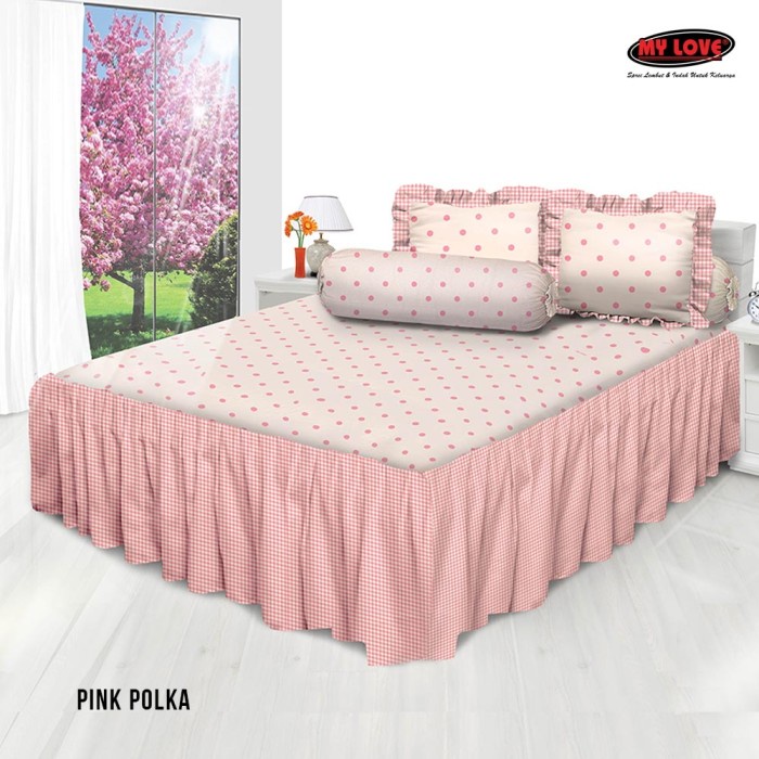 Sprei Seprei ALL NEW MY LOVE Queen Rumbai 160x200 Motif PINK POLKA