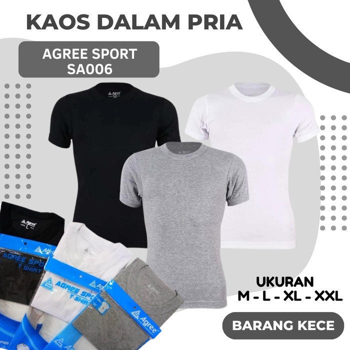 SALE -Pakaian Dalam Pria T-Shirt / Kaos Oblong Polos Pria Agree Sport SA006 - M, Abu-abu- 1.2.23