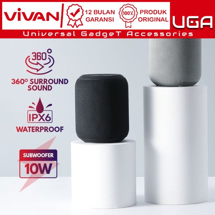 VIVAN Bluetooth Speaker Surround Sound 360° Waterproof IPX6 VS12 - ORIGINAL VIVAN