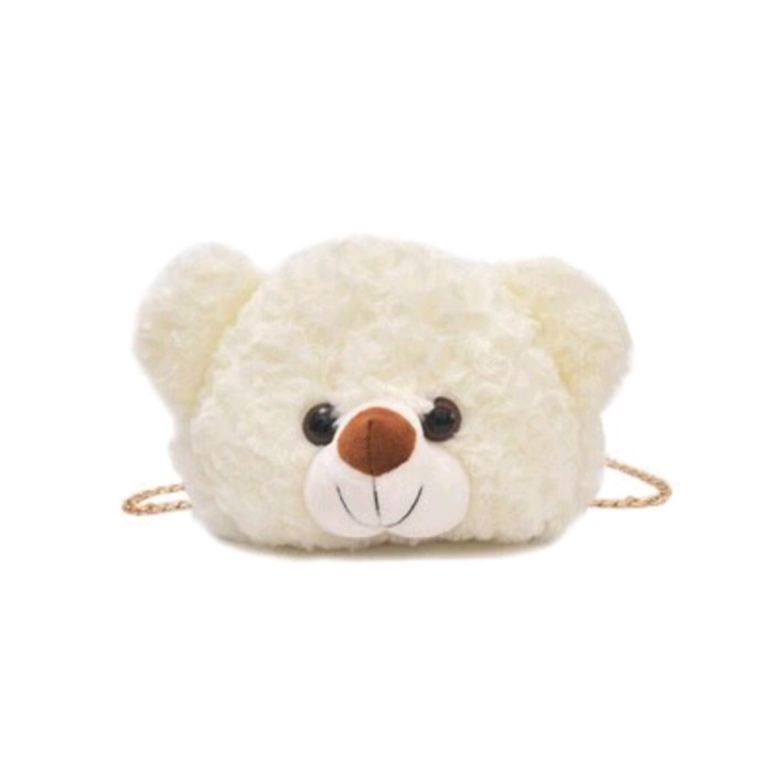 Tas Selempang Teddy Bear Tas Boneka Kepala Teddy Bear Tas Kekinian - Putih
