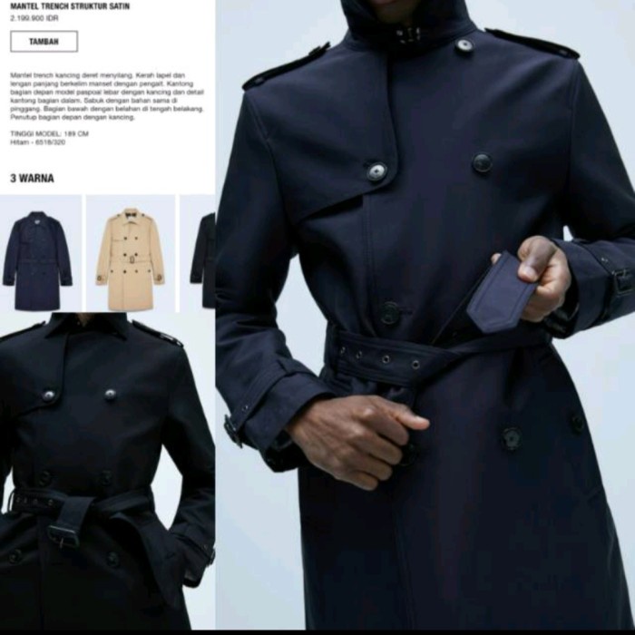 best -Coat Zara Pria Trench Coat Original Jaket Winter Zara Pria - Navy, M