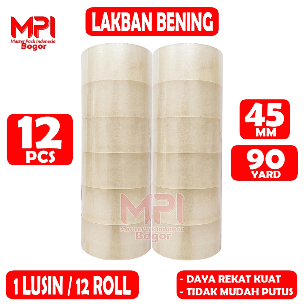 

1 LUSIN [ 12 Pcs ] Lakban Bening MPI 45 mm x 90 yard / Lakban Packing - Master Pack Indonesia