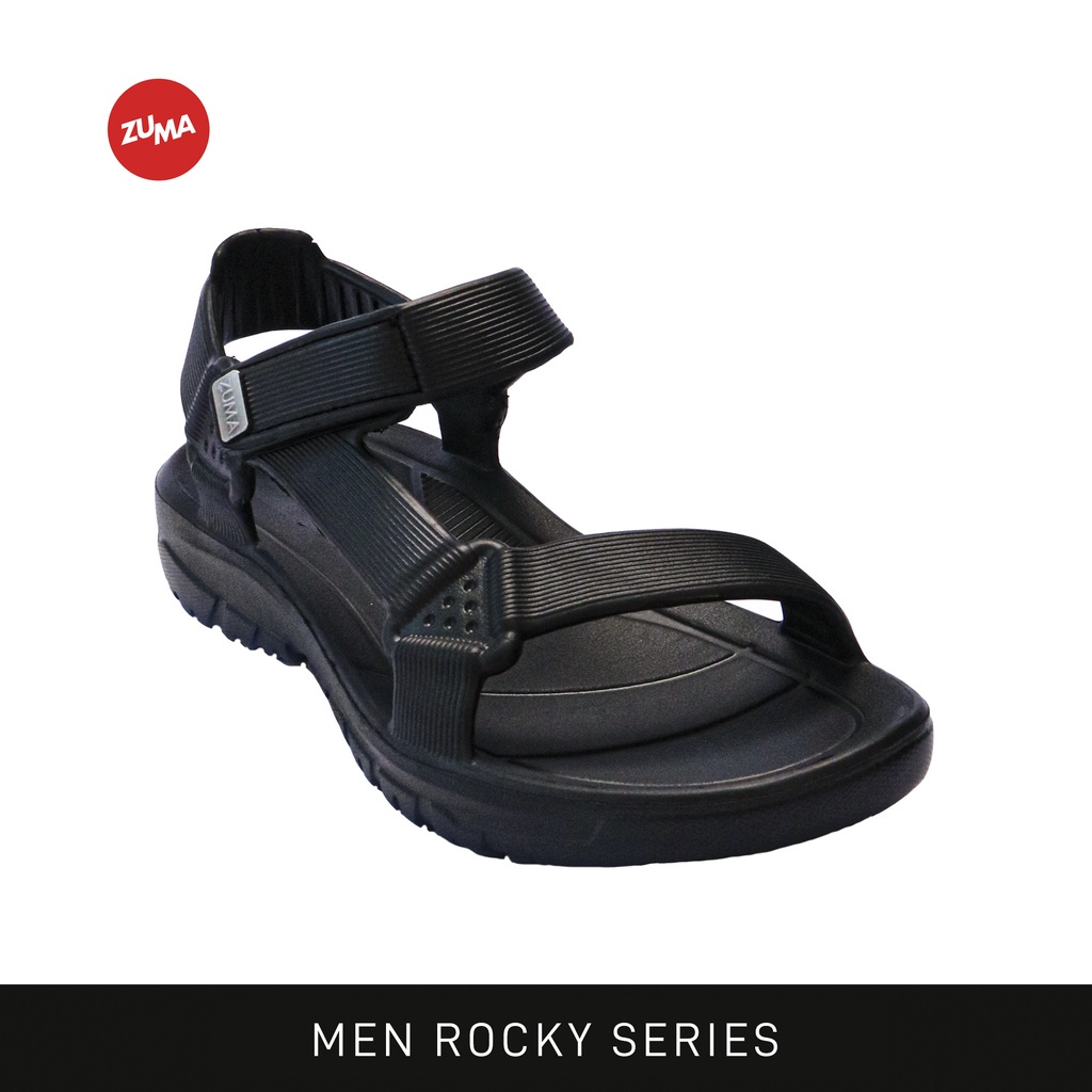 Zuma Men Rocky 1 Black, Sandal Gunung Pria Karet Polos - Hitam