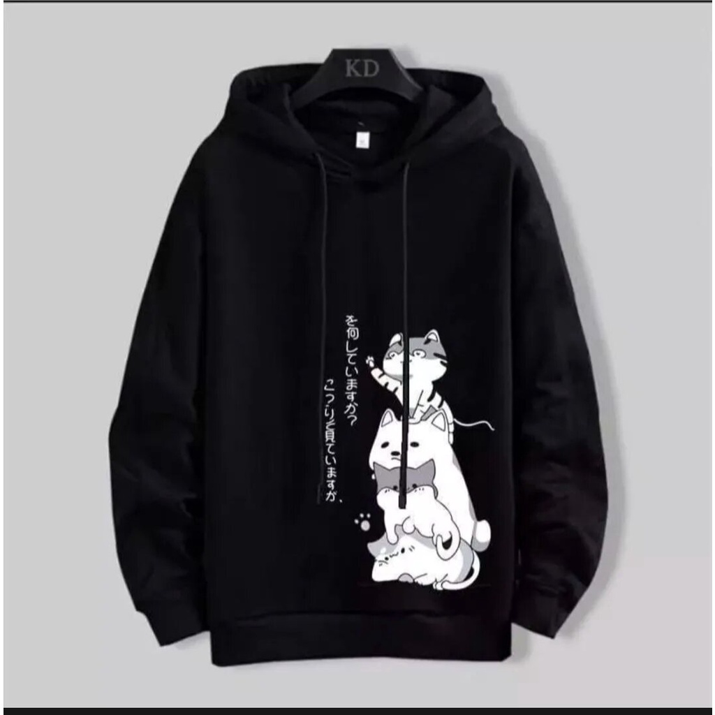 hoodie sweatshirt  pria wanita kucing japan