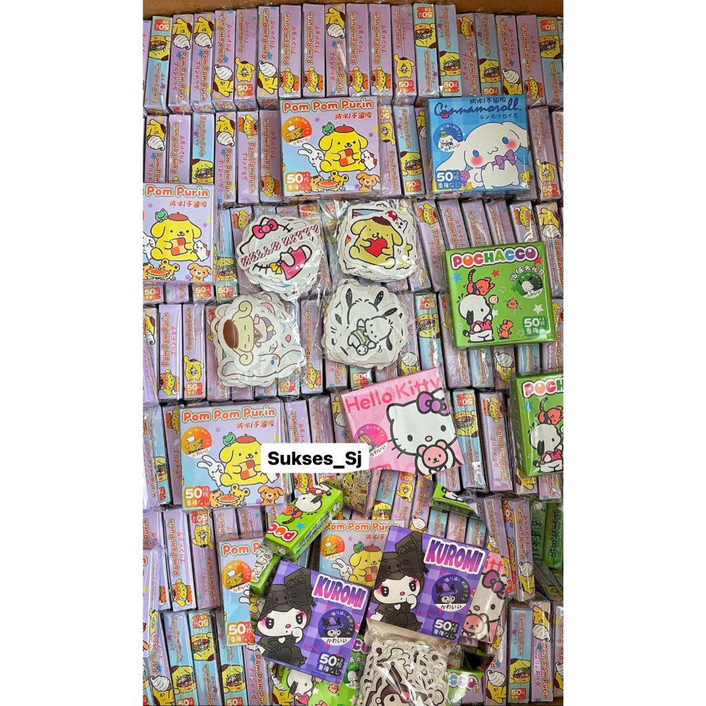 

ES STIKER KUROMI,CINNAMONROLL,POP PURIN,HELLOKITY,POCHACCO LUCU ISI 50 LEMBAR