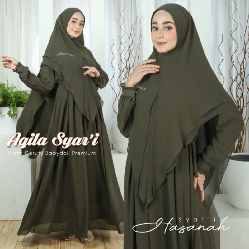 Diskon Terbatas - Gamis aqila syar'i/full set/original Arsya/hasanah syar'i/ceruty babydoll premium 