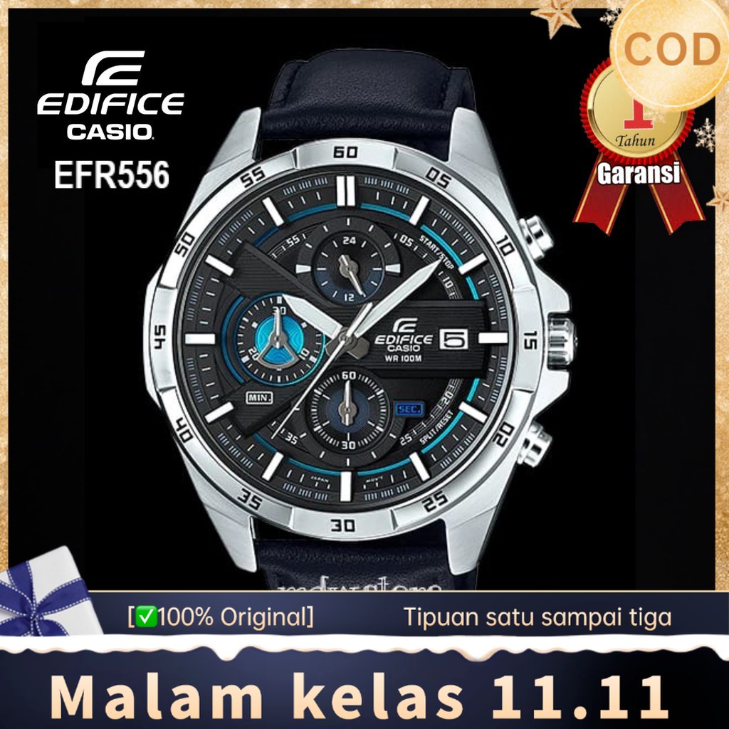(COD) Casio Edifice Type EFR 556 EFR556 Strap Leather Jam Tangan Pria