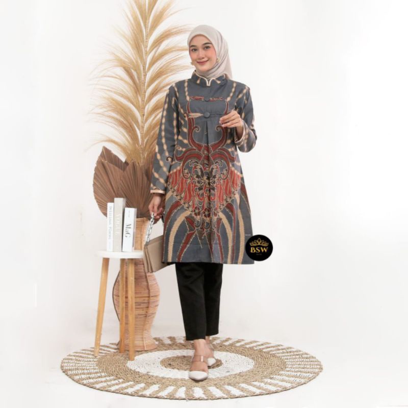 Afkar Batik Katun Prima Tunik batik kancing depan aktif busui friendly