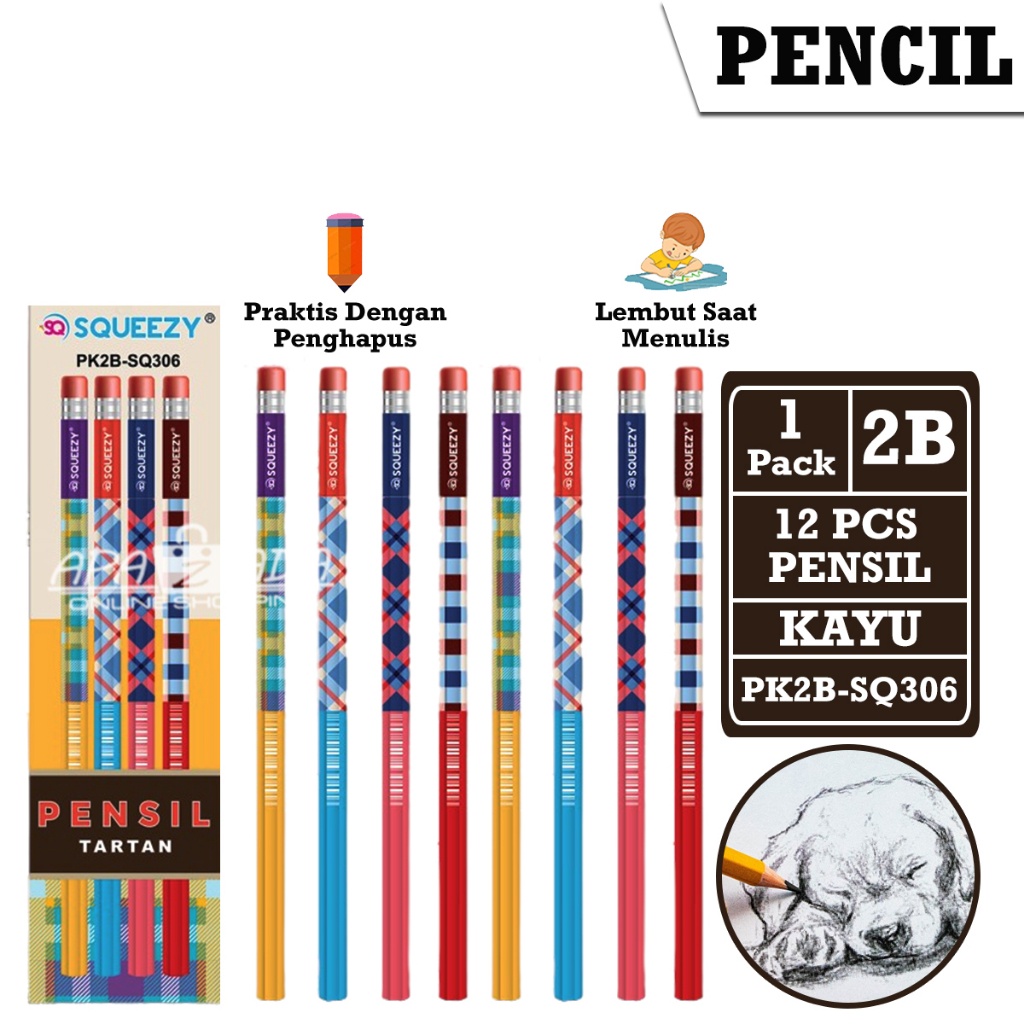 

Apazada - Pensil 2B [1 Pack - 12 Pcs Pensil] / Pencil Squeezy Tartan / Pensil Kayu PK2B-SQ306