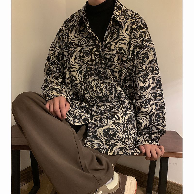 New Hong Kong style retro floral shirt for men