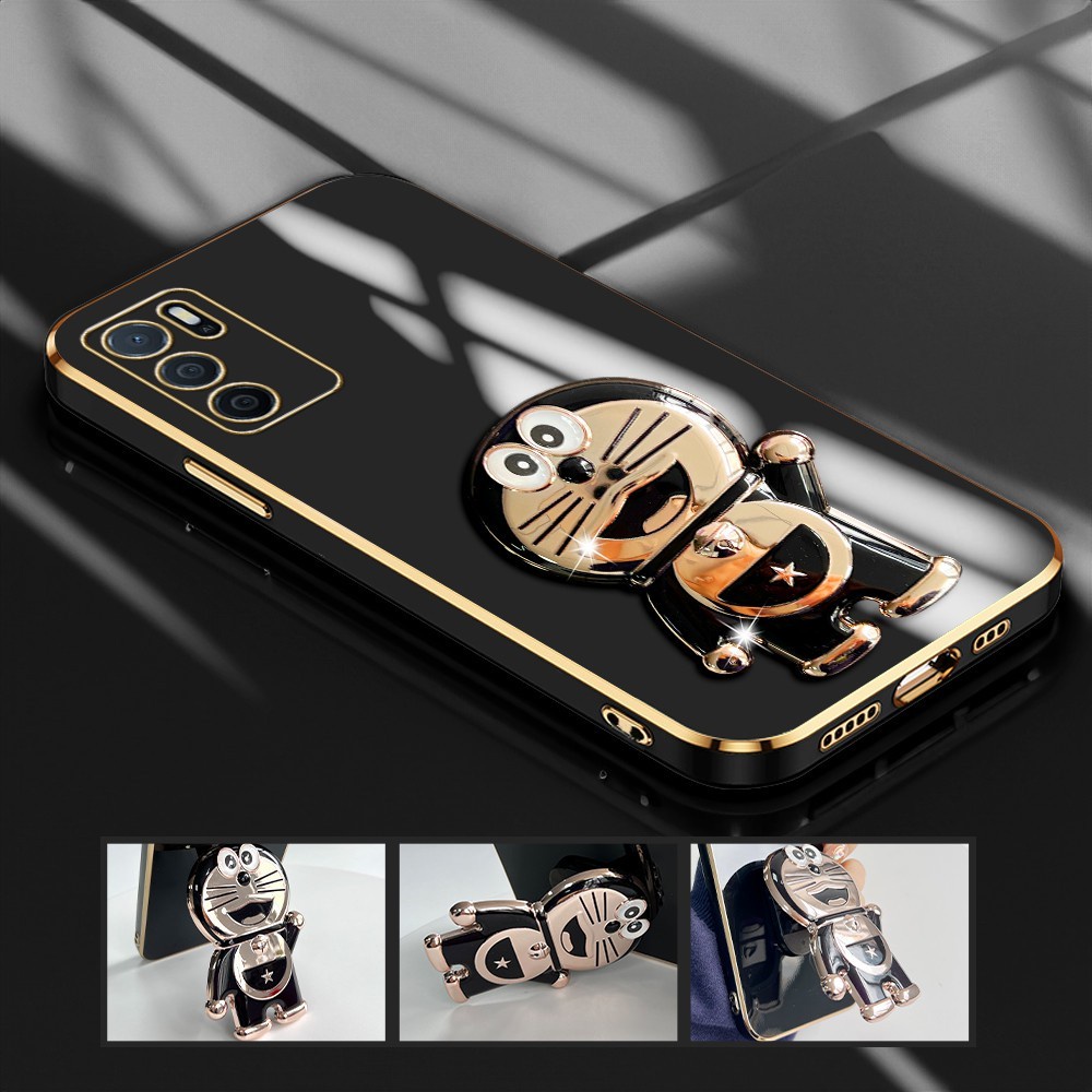 Casing Hp Untuk OPPO A16 A16S Phone Case Light Luxury Doraemon Holder Handphone Silikon Softcase