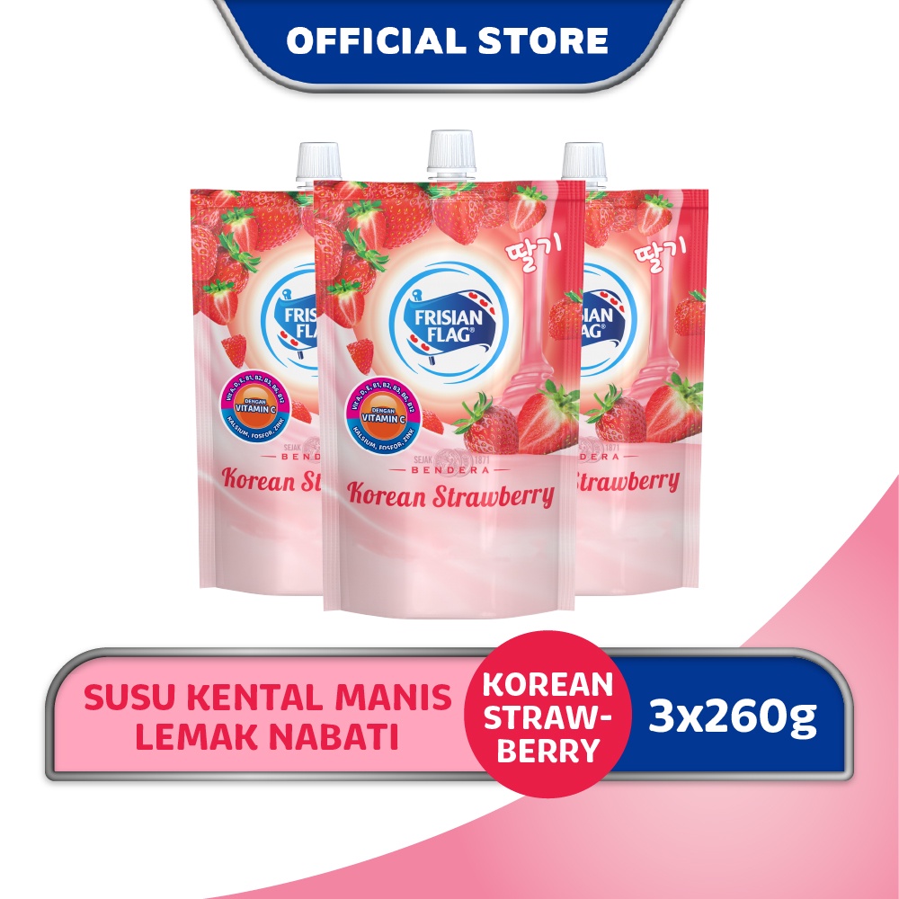 Frisian Flag Bendera Kental Manis Korean Strawberry Pouch 260g x 3