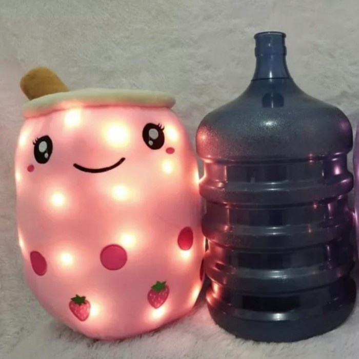 Gemesh-Lucu Boneka boba JUMBO milk tea brown sugar ukuran jumbo bahan yelvo SNI - PiNk LED