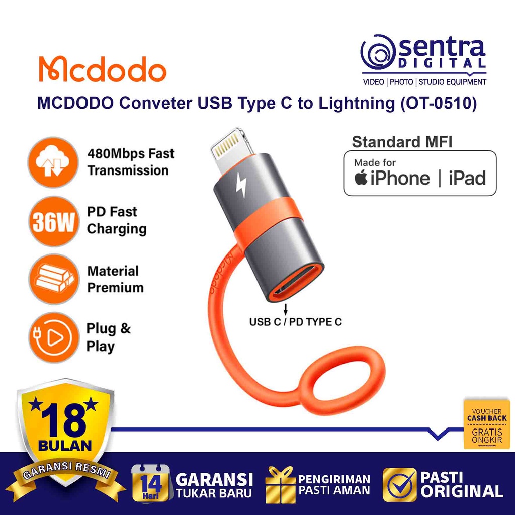MCDODO Conveter Charger OTG Type C to Lightning for Iphone ( OT-0510 )