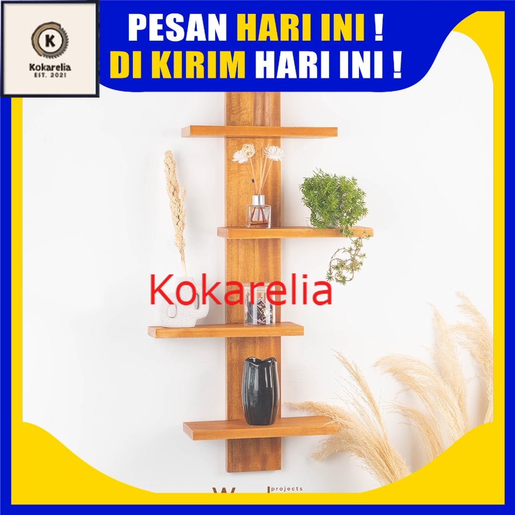 KOKARELIA Rak serbaguna kayu susun untuk hiasan, pot dan foto, untuk serbaguna Rak Dinding Kayu Susu