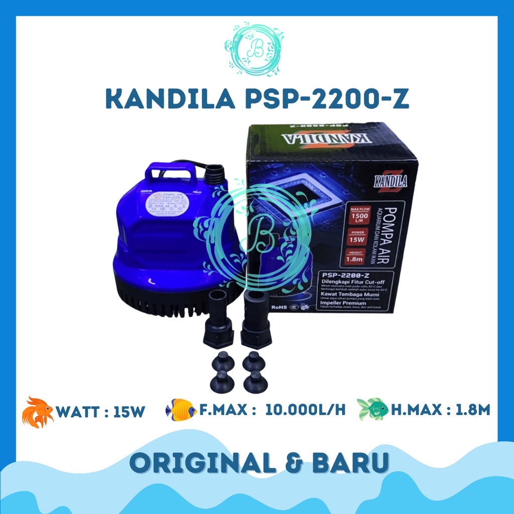 Kandila PSP-2200-Z 15 Watt Pompa Air Celup Submersible Water Pump Dasar Aquarium Kolam Ikan 2200Z Bo