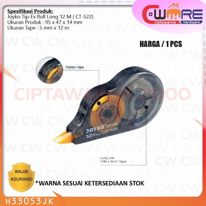 

Correction Pita Koreksi Tape TipeX Kertas Joyko CT-522 Tipe X Pena
