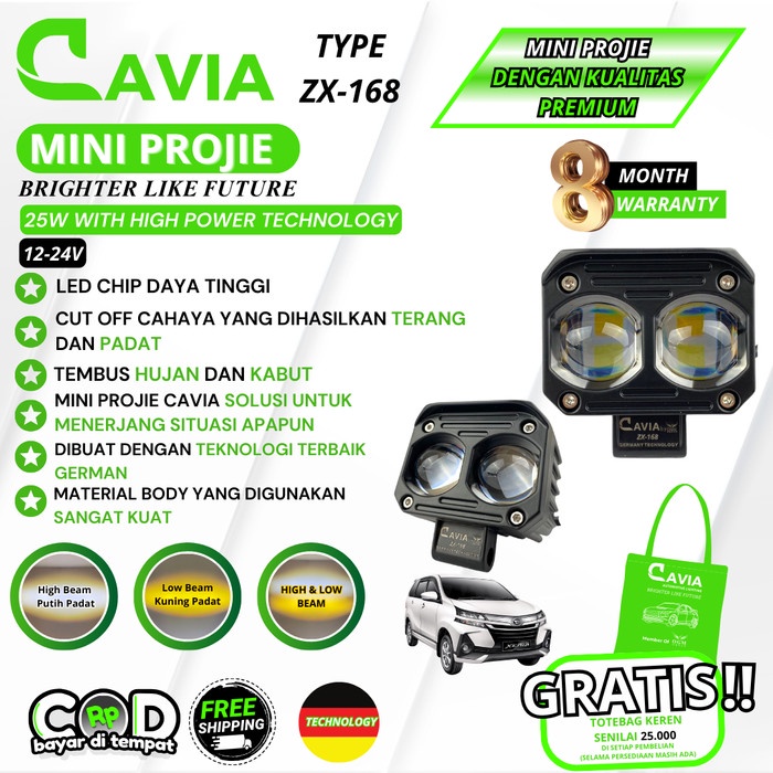 CAVIA-PREMIUM MINI PROJIE LAMPU TEMBAK SOROT 2 3 MATA LED FOGLAMP MOBIL XENIA