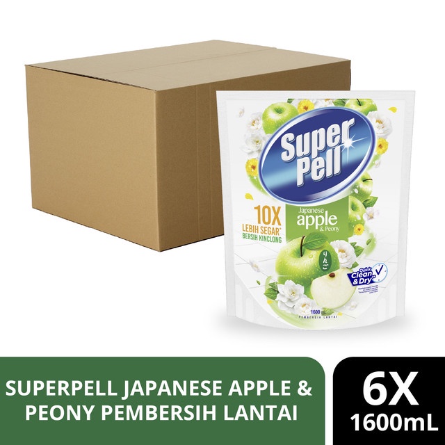 SuperPell Japanese Apple &amp; Peony Pembersih Lantai Wangi 10X Lebih Segar Lantai Bersih Kinclong Cepat Kering, 1600mL (Isi 6)