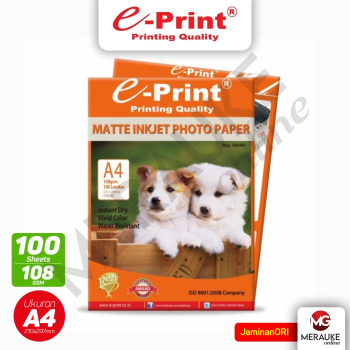 

Kertas Foto E-Print Matte / Doff Inkjet A4 108gsm 100s