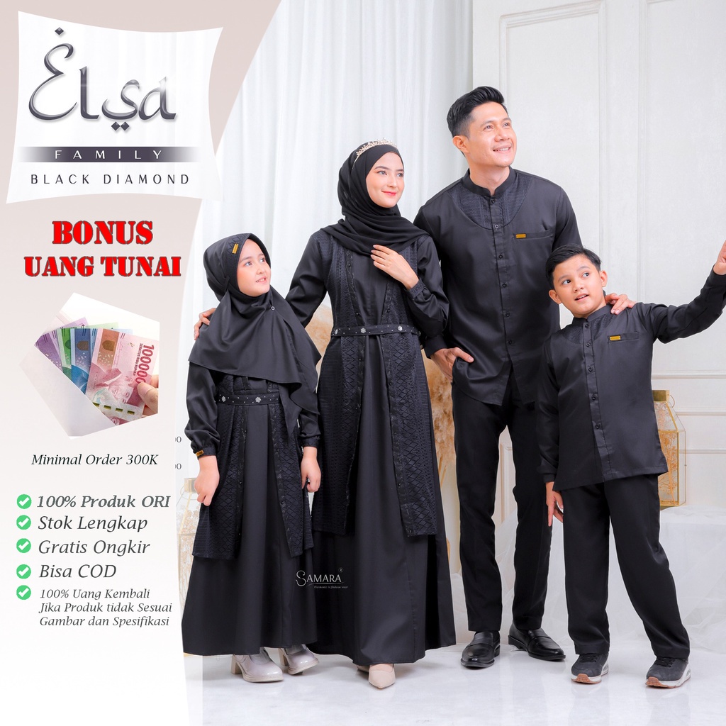 Baju Sarimbit Lebaran Keluarga Warna Hitam Terbaru Bahan Katun Toyobo Samara Elsa Family Black