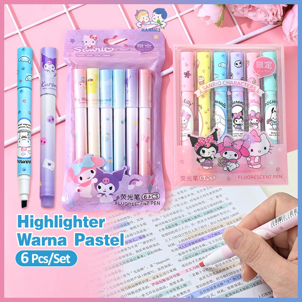 

Hannei Stabillo Warna Warni/ Stabilo Sanrio 6pcs Highlighter Pastel Set Alat Tulis Kantor Lucu