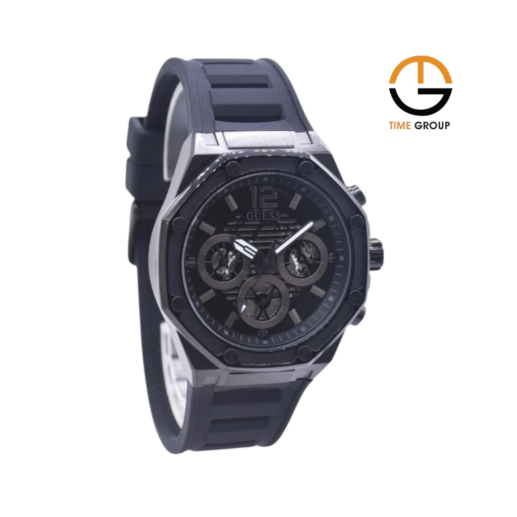JAM TANGAN PRIA GUESS GW0263G4 BLACK DIAL BLACK SILIKON STRAP