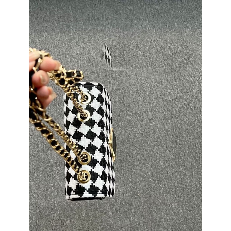 Chain bag, small square bag, women's crossbody small golden ball checkered small bag