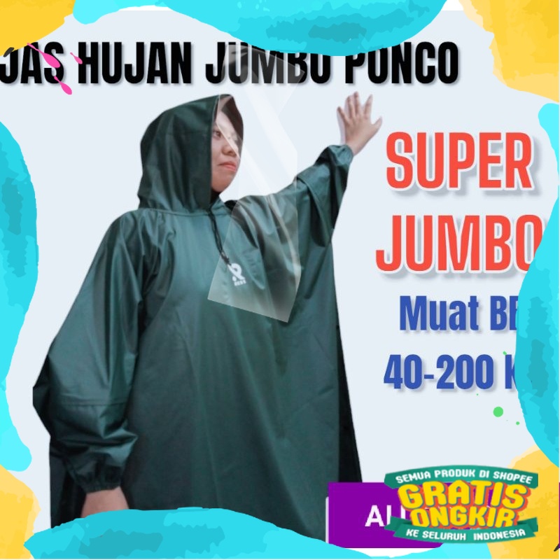 RAINCOAT JAS HUJAN JUMBO PONCO LENGAN KELELAWAR DEWASA PRIA WANITA ANTI REMBES/ Bagus Oke Kualitas s