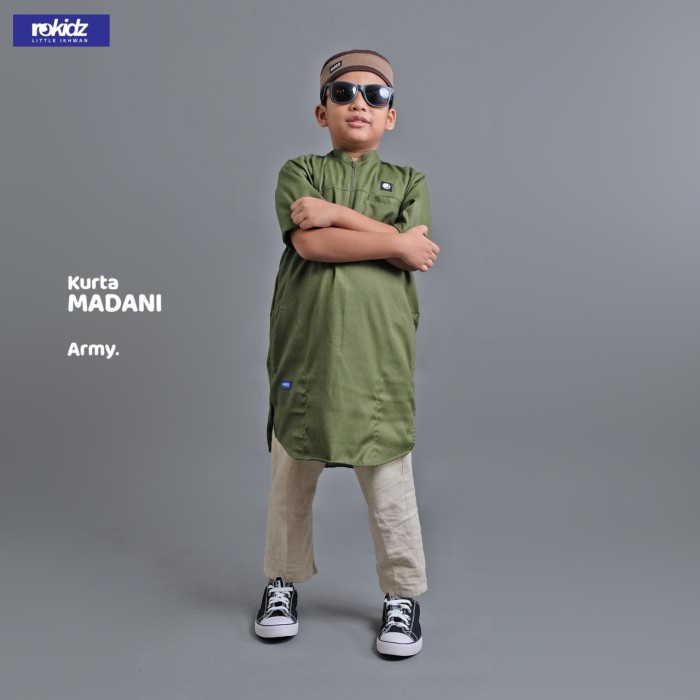 Kurta Koko Pakistan Anak Rokidz Baju Koko Anak Putih hitam Baju Kurta - army, XXL