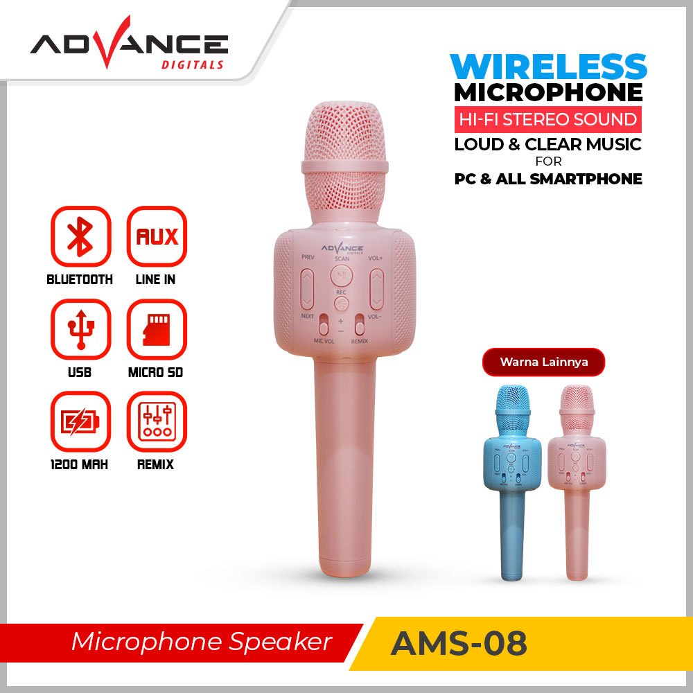 Advance Mic Wireless Bluetooth AMS 08 Microphone Karaoke Portable