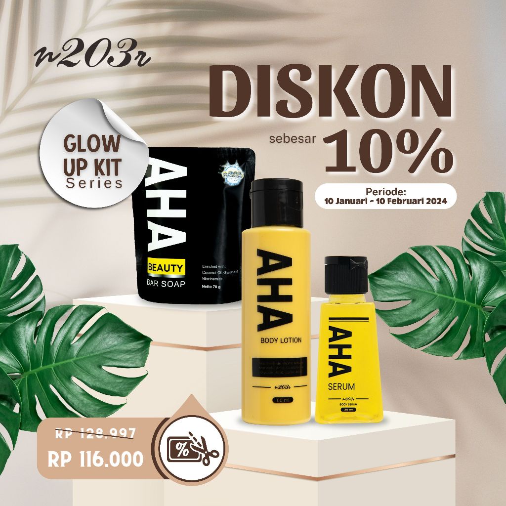 Paket Glow Up Kit - AHA Series (AHA Beauty Bar Soap - AHA Body Serum - AHA Body Lotion) - 2F