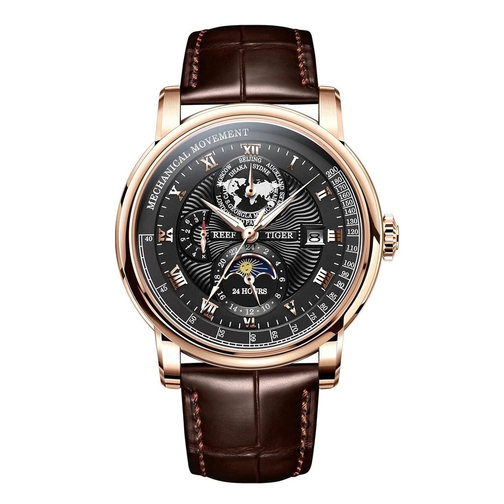 Jam Tangan Pria Reef Tiger Men Automatic Watch 42.5mm Luxury Watch Mechanical Wristwatch Luminous Sa