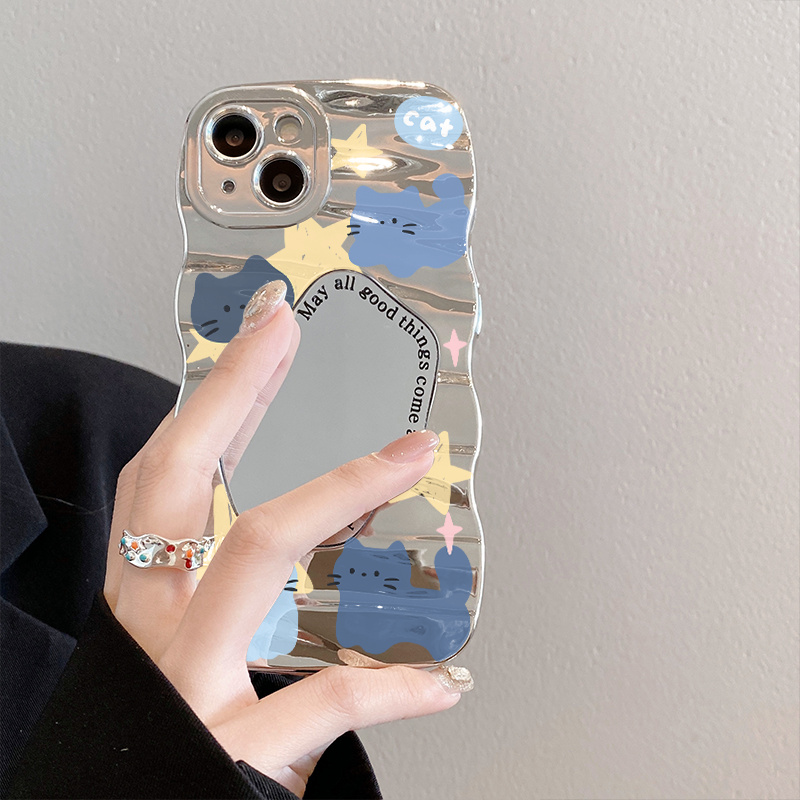 Kaca Mirror Case Casing hp iPhone 7 8 Plus 11 12 15 14 13 Plus Pro Max X XS XR XS Max Anak Kucing iP