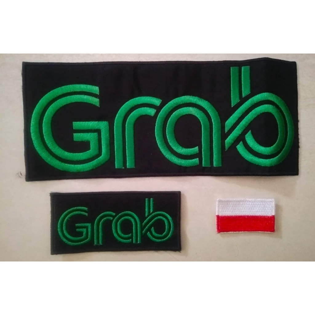 Bordir LOGO GR4B BORDIR, ADA 3 PCS, EMBLEM GRAB MURAH#EMBLEM GRAB BORDIR