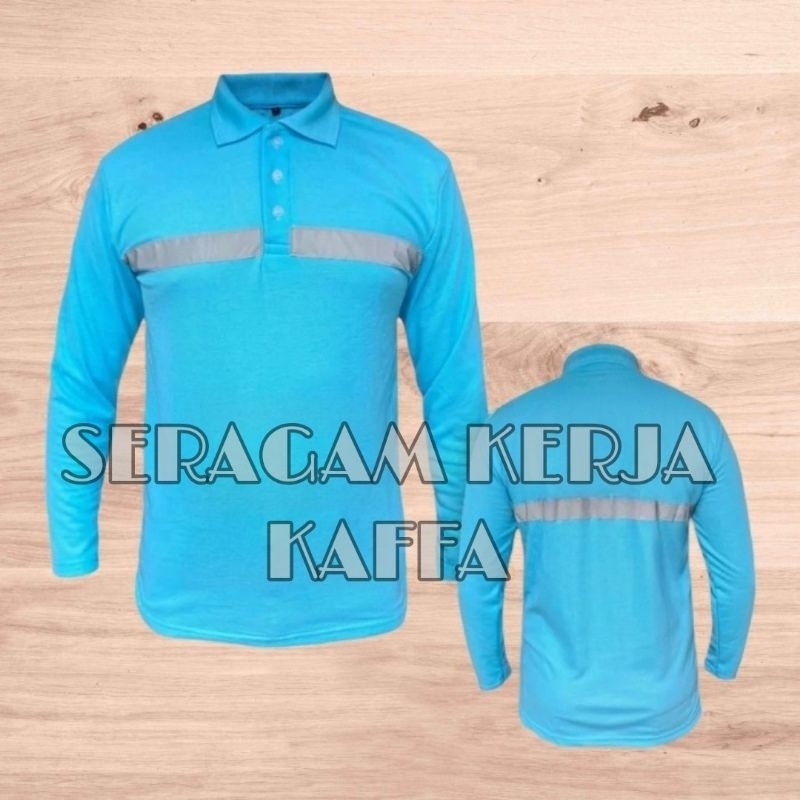 COD Kaos POLO BIRU MUDA kerah panjang safety baju bengkel kaos perusahaan/pabrik kaos Safety Model T