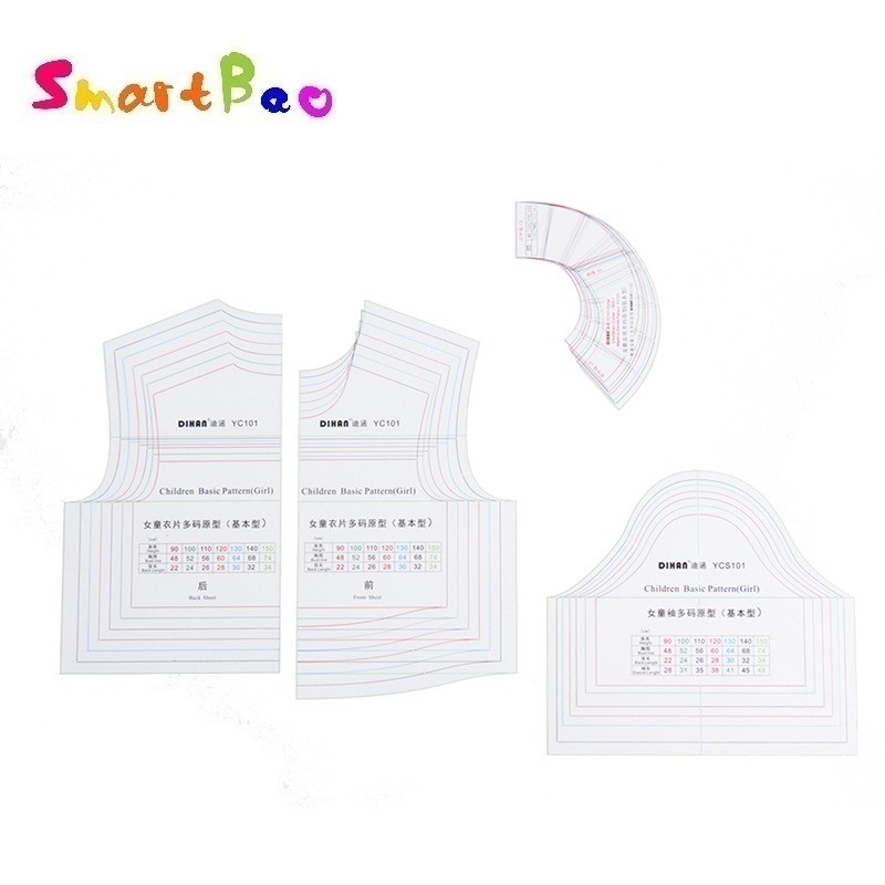 

Multi-size Girls' Shirt Pattern Template with Sleeve and Collar Measurements Children's Clothing Design Ruler