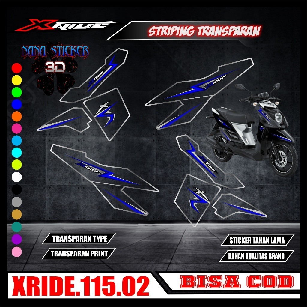 Striping TRANSPARAN YAMAHA XRIDE 115 Variasi Stiker Sticker list body motor YAMAHA XRIDE 115 Motif s