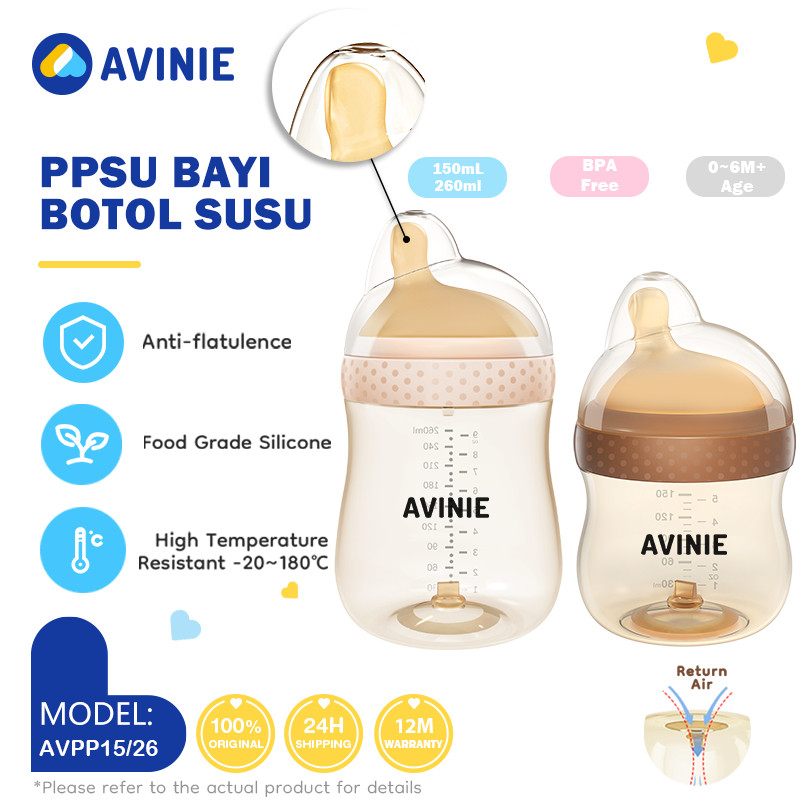 BNH61 AVINIE Dot Bayi Botol Susu PPSU Anti Kolik Botol Wide Neck Newborn BPA Free AVPP15&26