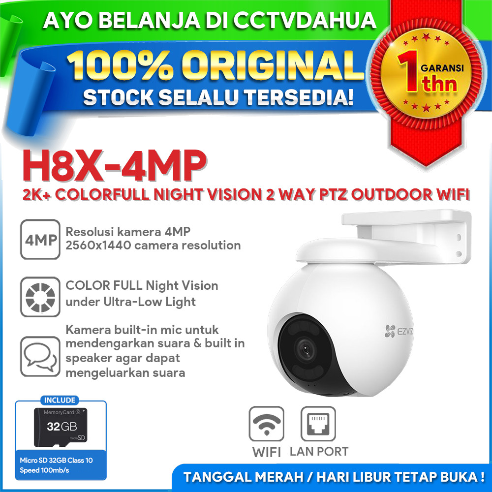 EZVIZ H8X-4MP 2K+ COLORFULL NIGHT VISION 2 WAY PTZ OUTDOOR WIFI FREE MICRO SD 32GB